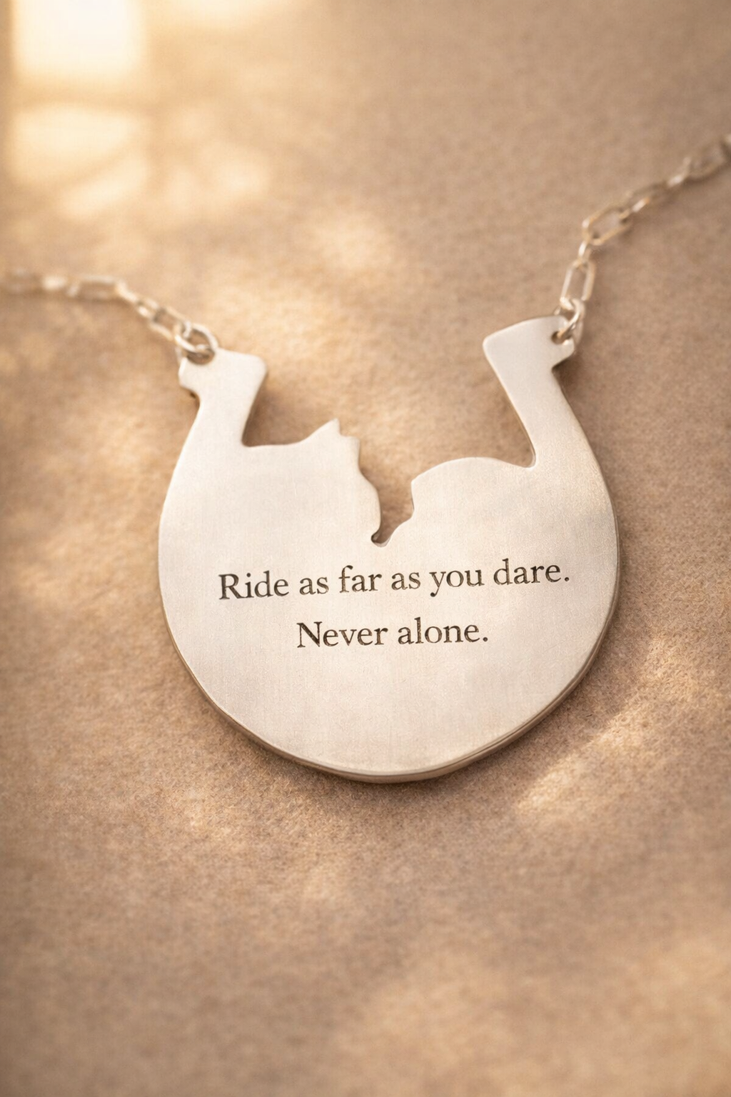 Cowgirl and Horse Sterling Horseshoe Pendant, Girl and a Horse Necklace, Cowgirl Horse Necklace, Silver horseshoe Pendant
