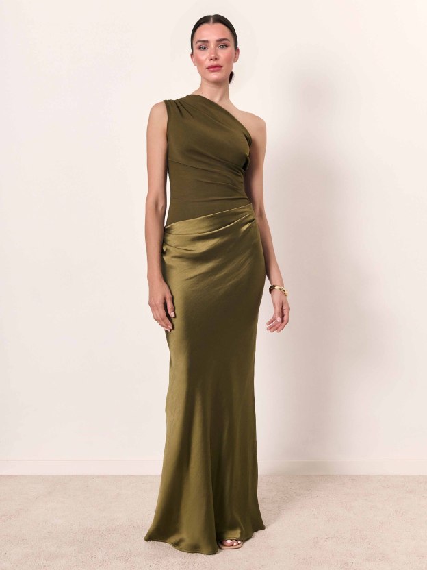 Elegant One Shoulder Neck Pleated Party Maxi Dress