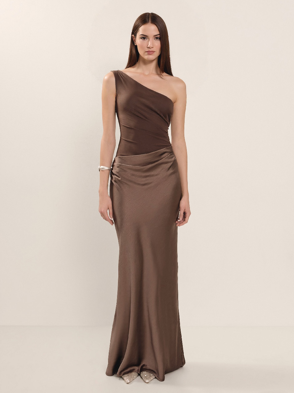 Elegant One Shoulder Neck Pleated Party Maxi Dress