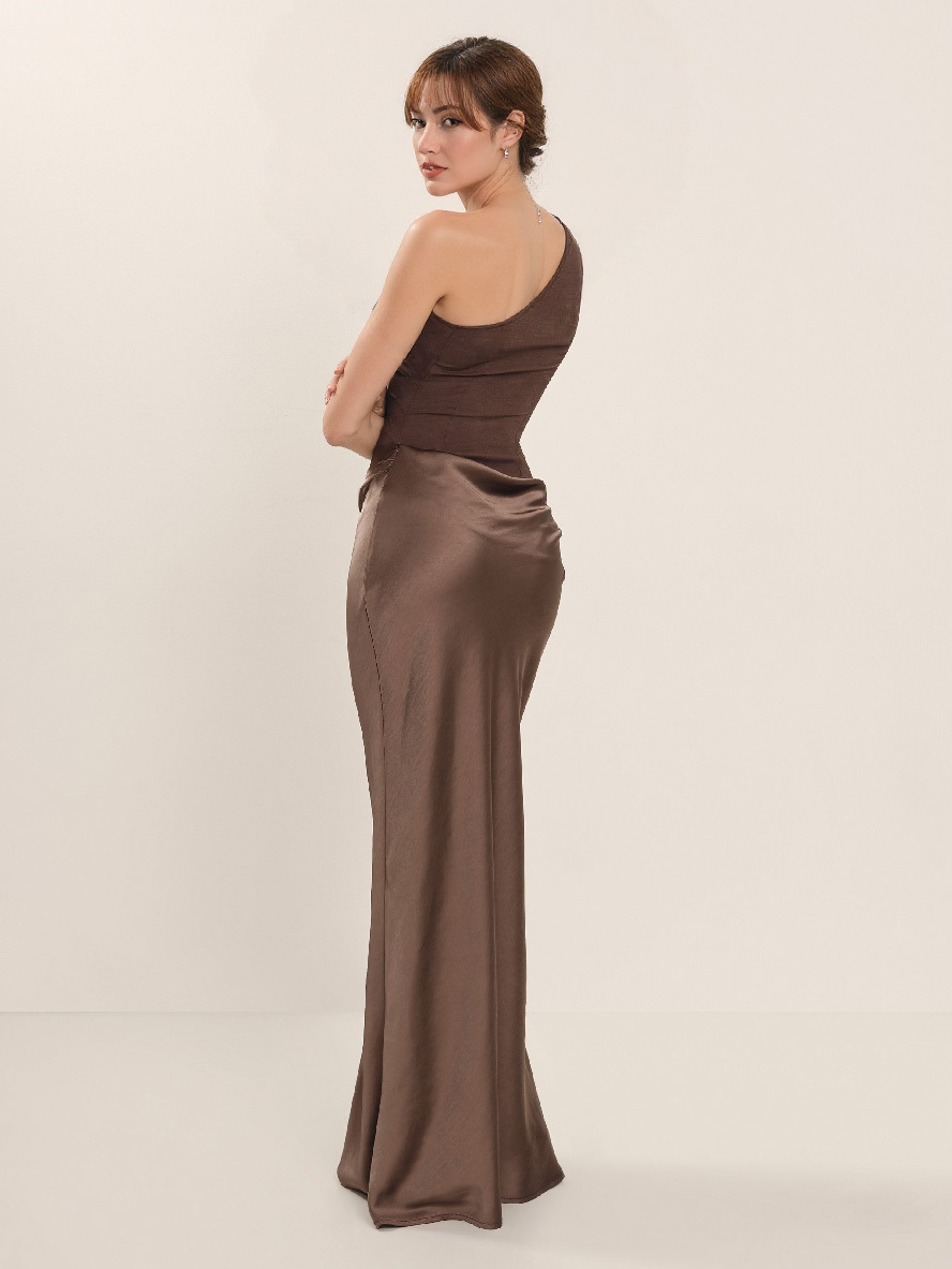 Elegant One Shoulder Neck Pleated Party Maxi Dress