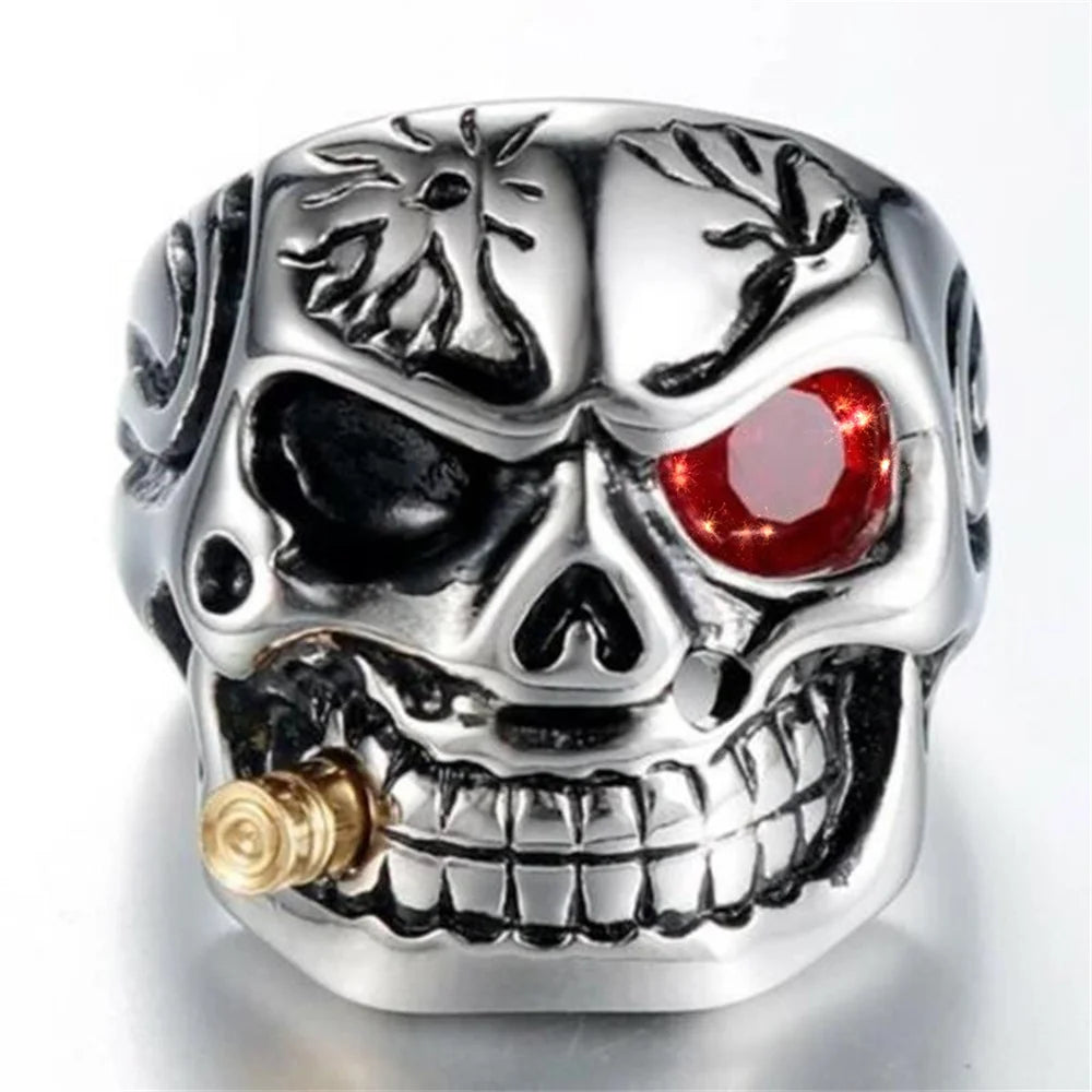 Unisex Cigar Smoking Sugar Skull Biker Rings