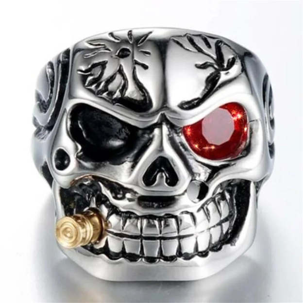 Unisex Cigar Smoking Sugar Skull Biker Rings