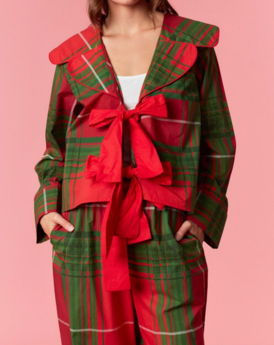 Red Plaid V-Neck Pajamas Set
