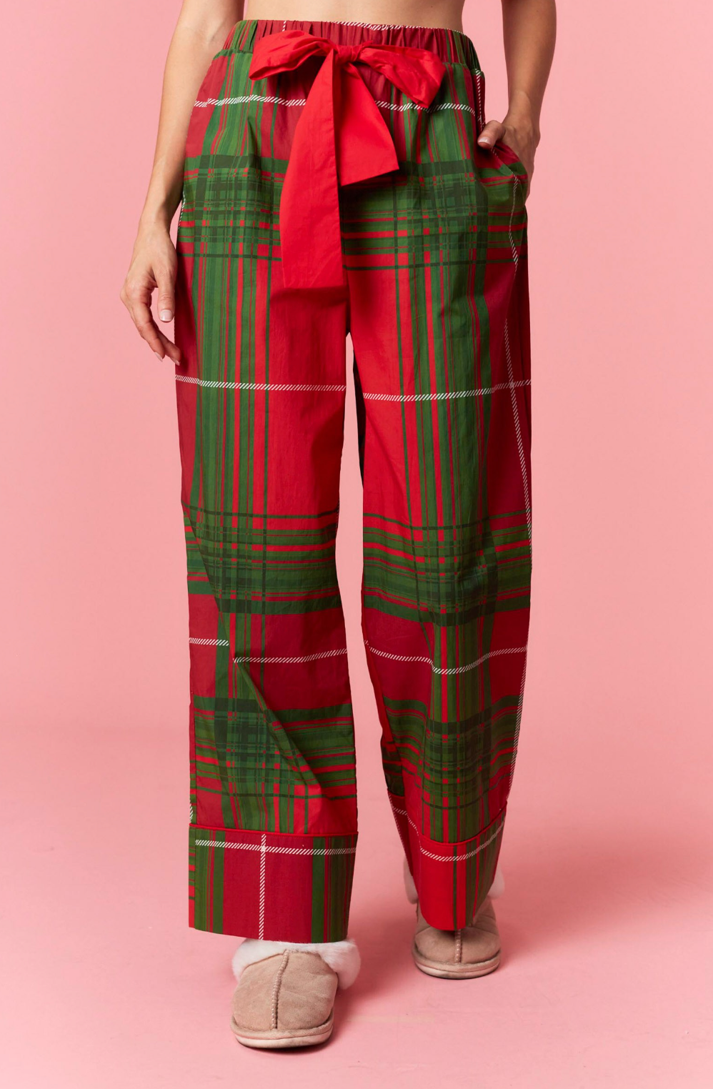 Red Plaid V-Neck Pajamas Set