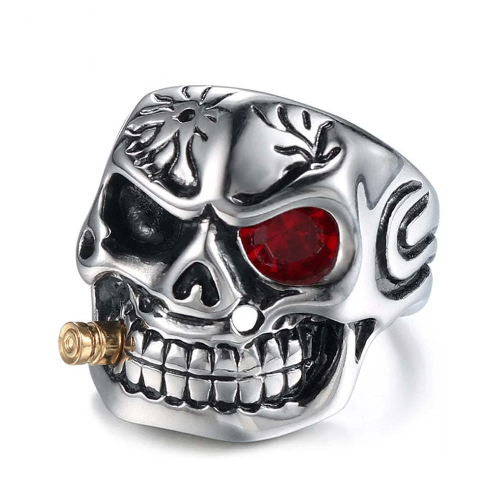 Unisex Cigar Smoking Sugar Skull Biker Rings