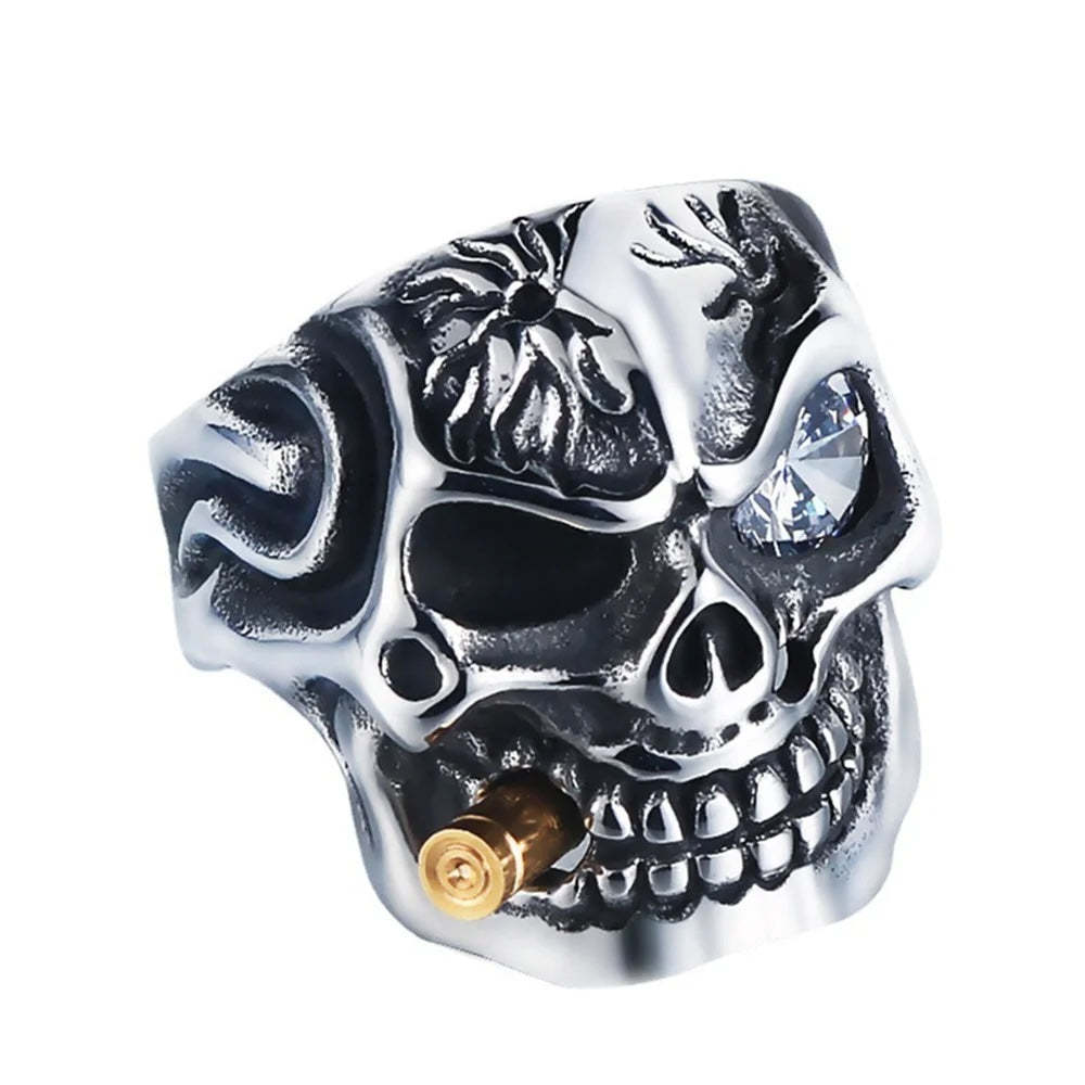 Unisex Cigar Smoking Sugar Skull Biker Rings