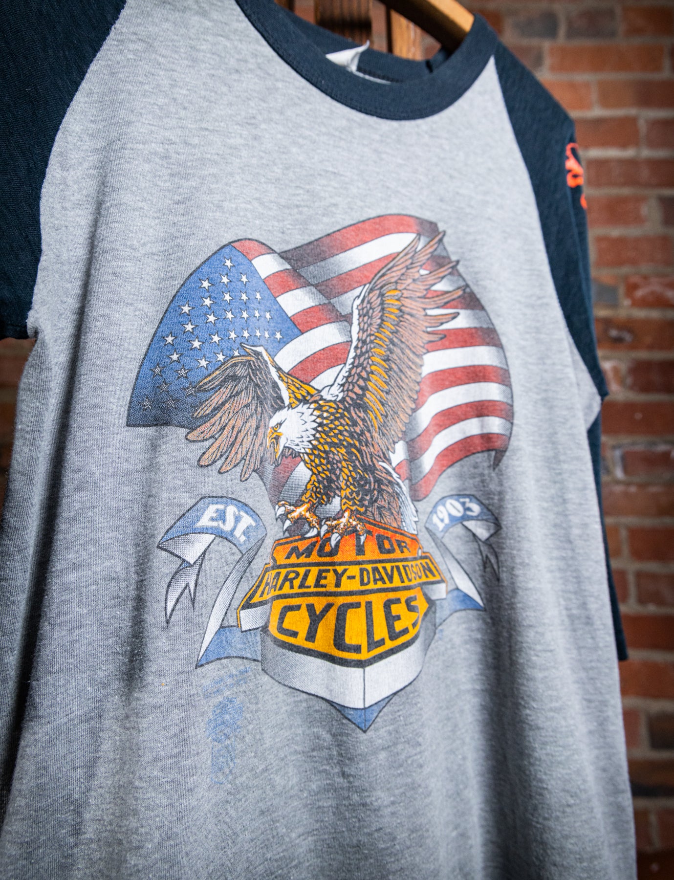 Vintage 80s Harley Davidson Oklahoma Raglan Graphic T Shirt 