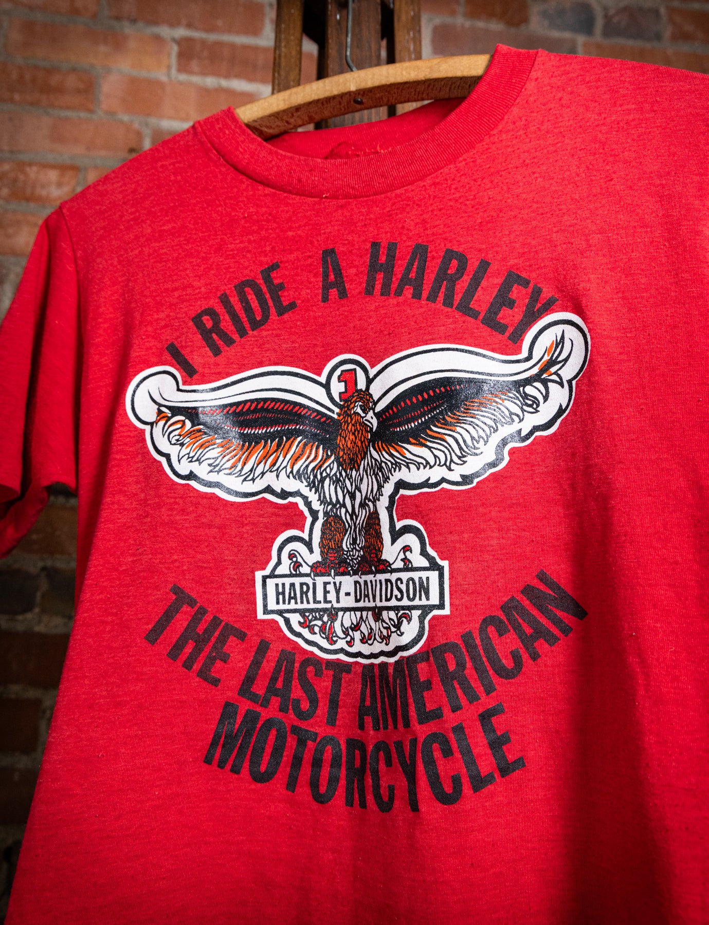 Vintage 70s I Ride A Harley Last American Motorcycle Graphic T Shirt 