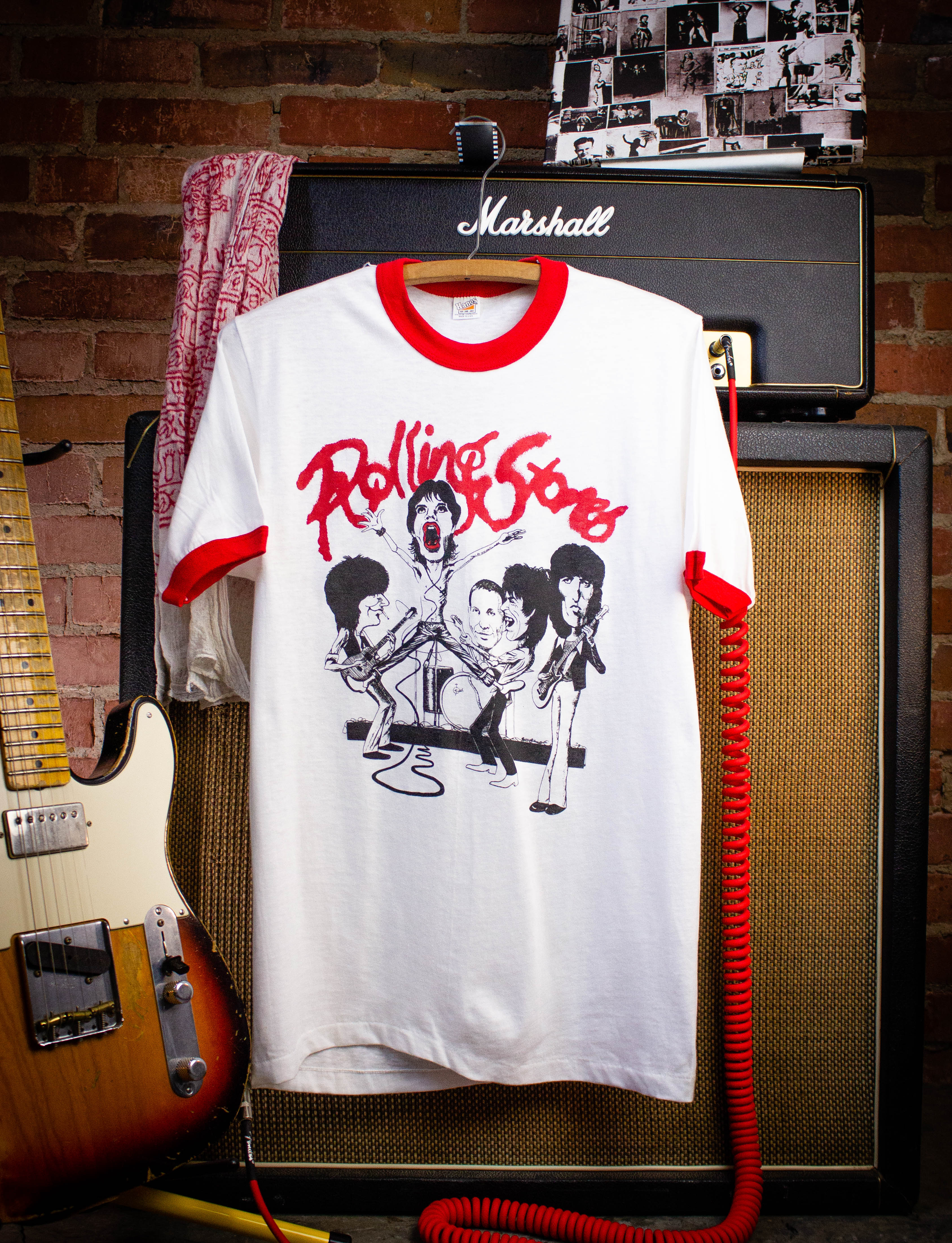 Vintage Rolling Stones Caricature Ringer Concert T Shirt 1978 White/Red