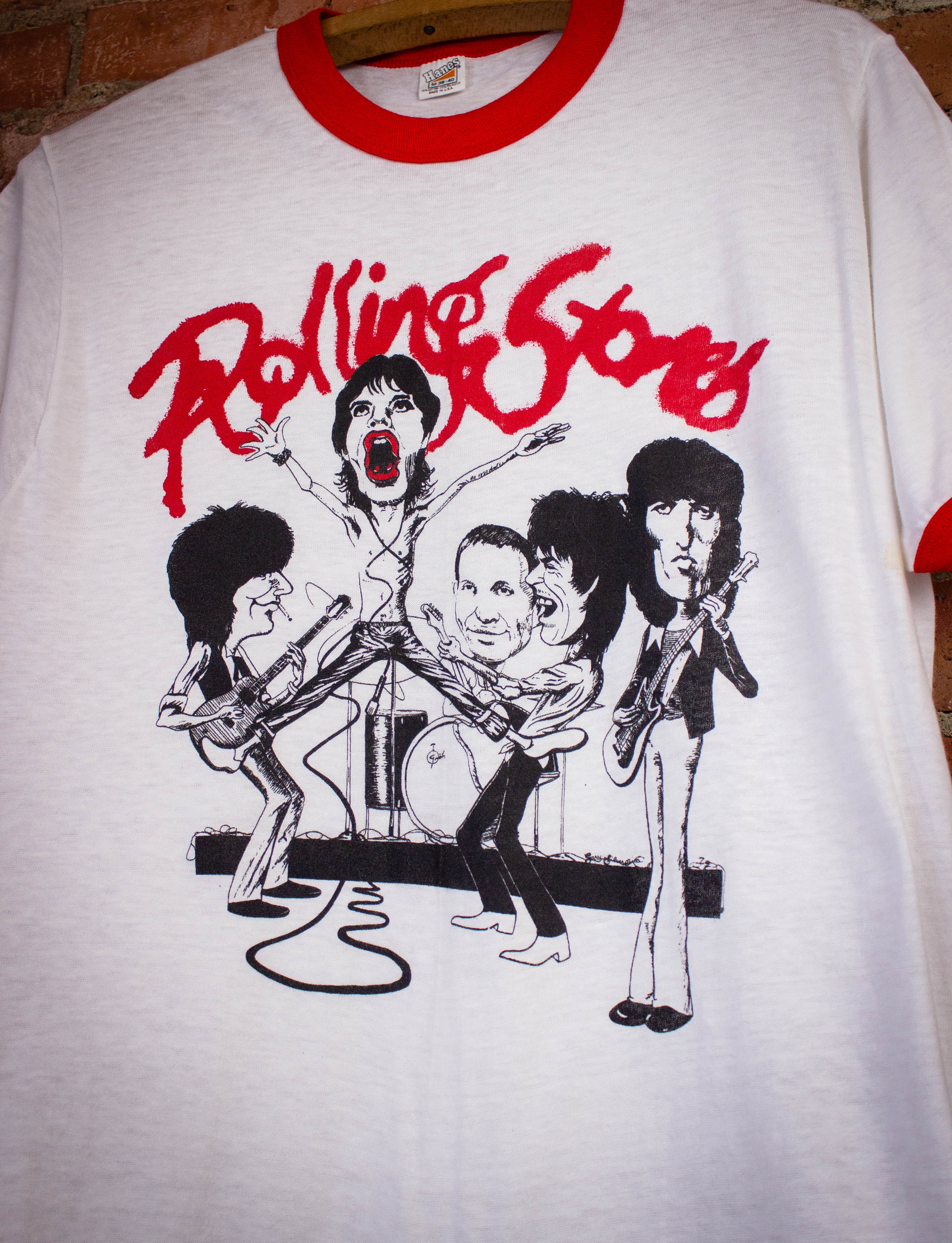 Vintage Rolling Stones Caricature Ringer Concert T Shirt 1978 White/Red