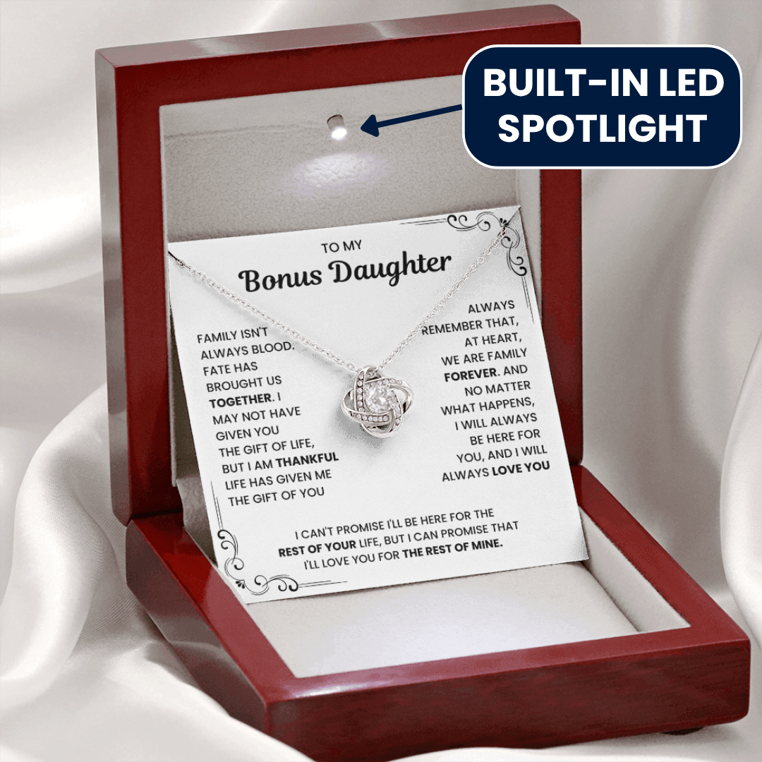 To My Bonus Daughter - "My Family Forever" Love Knot Necklace