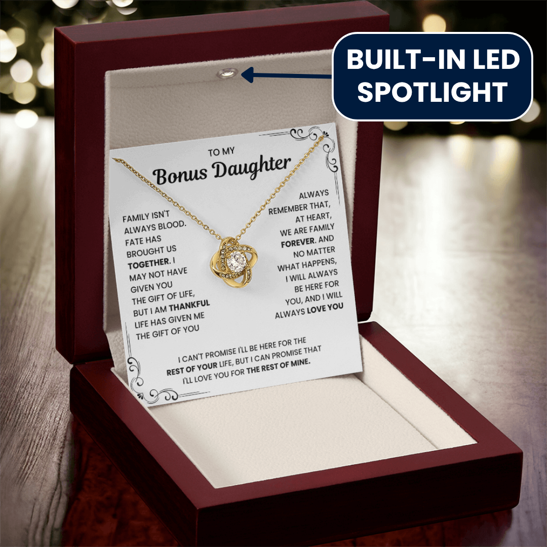 To My Bonus Daughter - "My Family Forever" Love Knot Necklace