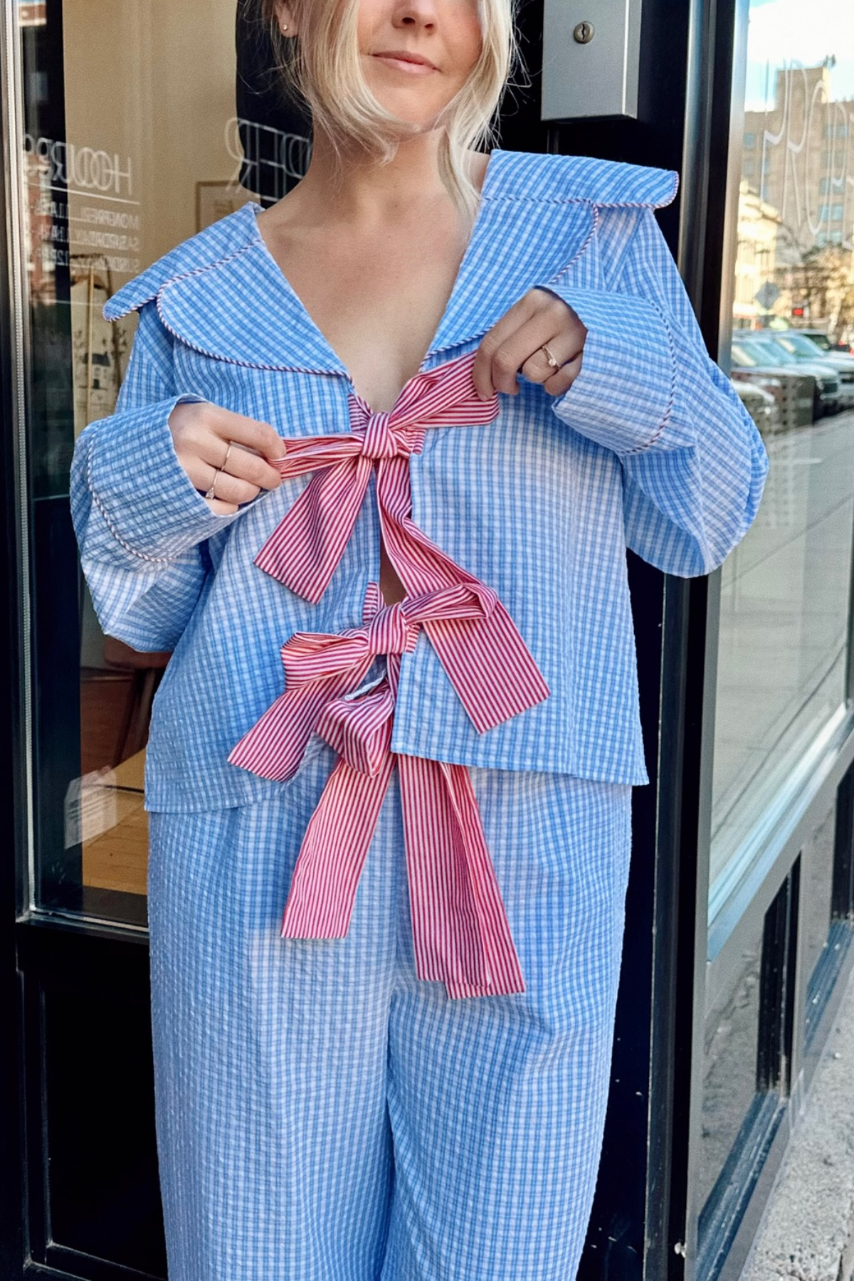 Red Plaid V-Neck Pajamas Set