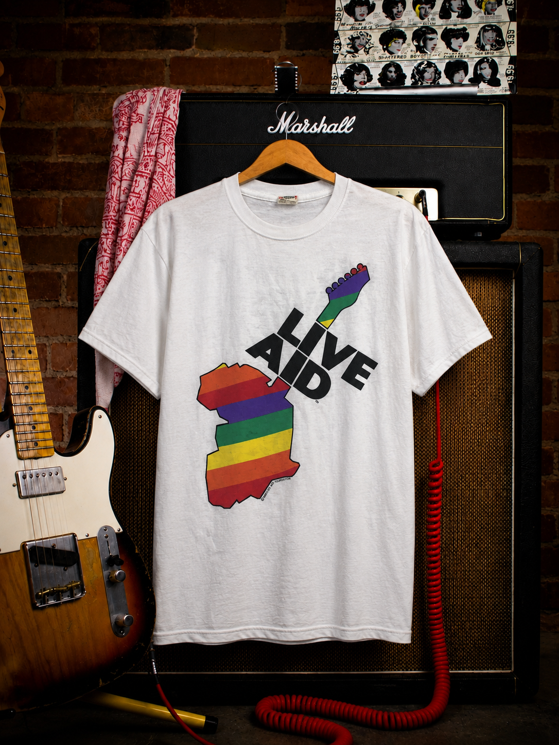 Vintage 1985 LIVE AID Concert Pride Flag Screen Stars T-shirt
