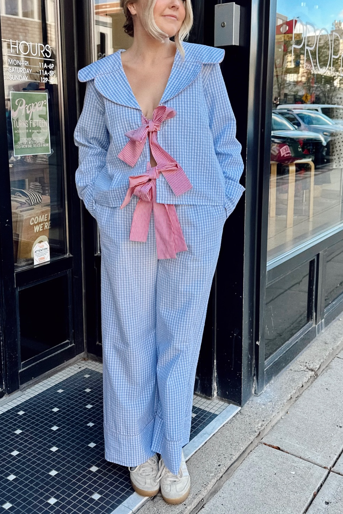 Red Plaid V-Neck Pajamas Set