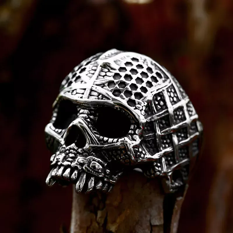 Vintage Gothic Evil Skull Ring Stainless Steel Men's Skeleton Biker Punk Ring