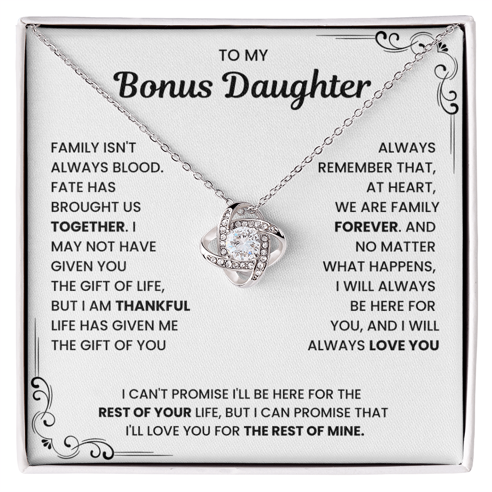 To My Bonus Daughter - "My Family Forever" Love Knot Necklace