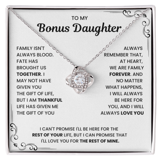 To My Bonus Daughter - "My Family Forever" Love Knot Necklace