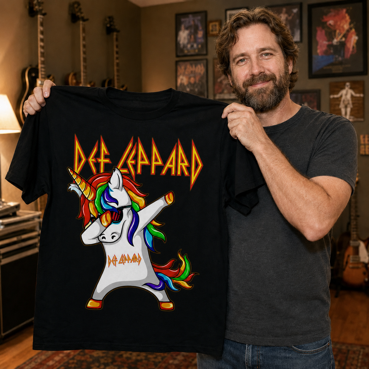 🎸 Def Leppard Rainbow Unicorn Rock T-Shirt | Funny Dab Graphic Band Tee 🦄🔥