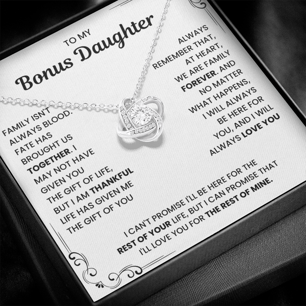 To My Bonus Daughter - "My Family Forever" Love Knot Necklace