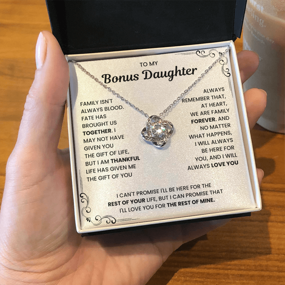 To My Bonus Daughter - "My Family Forever" Love Knot Necklace