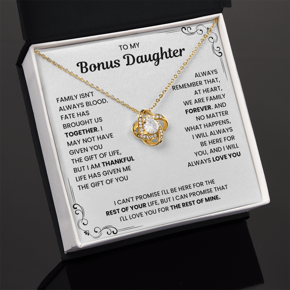 To My Bonus Daughter - "My Family Forever" Love Knot Necklace