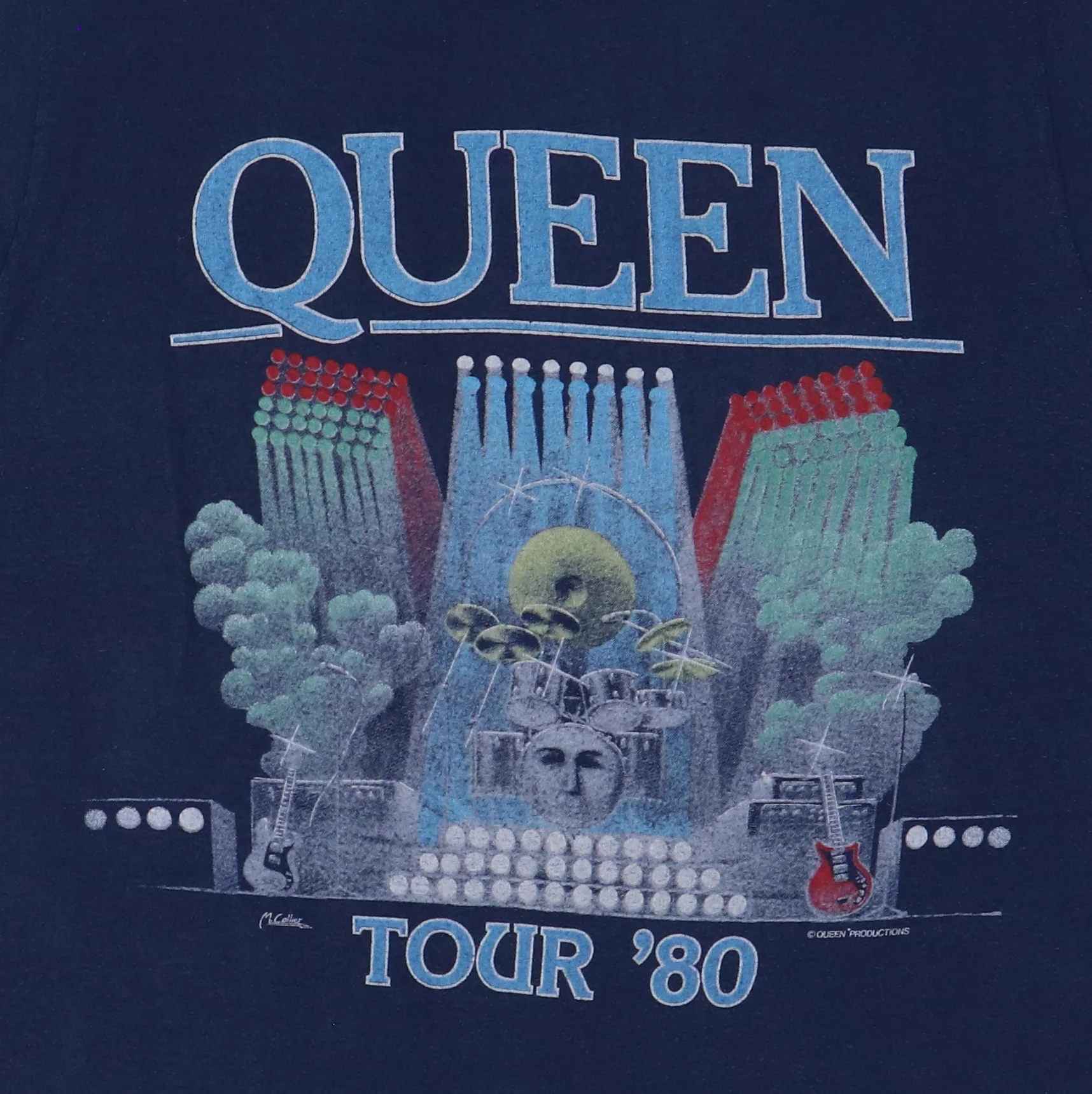 Vintage Queen Tour Concert T Shirt 1980 Blue