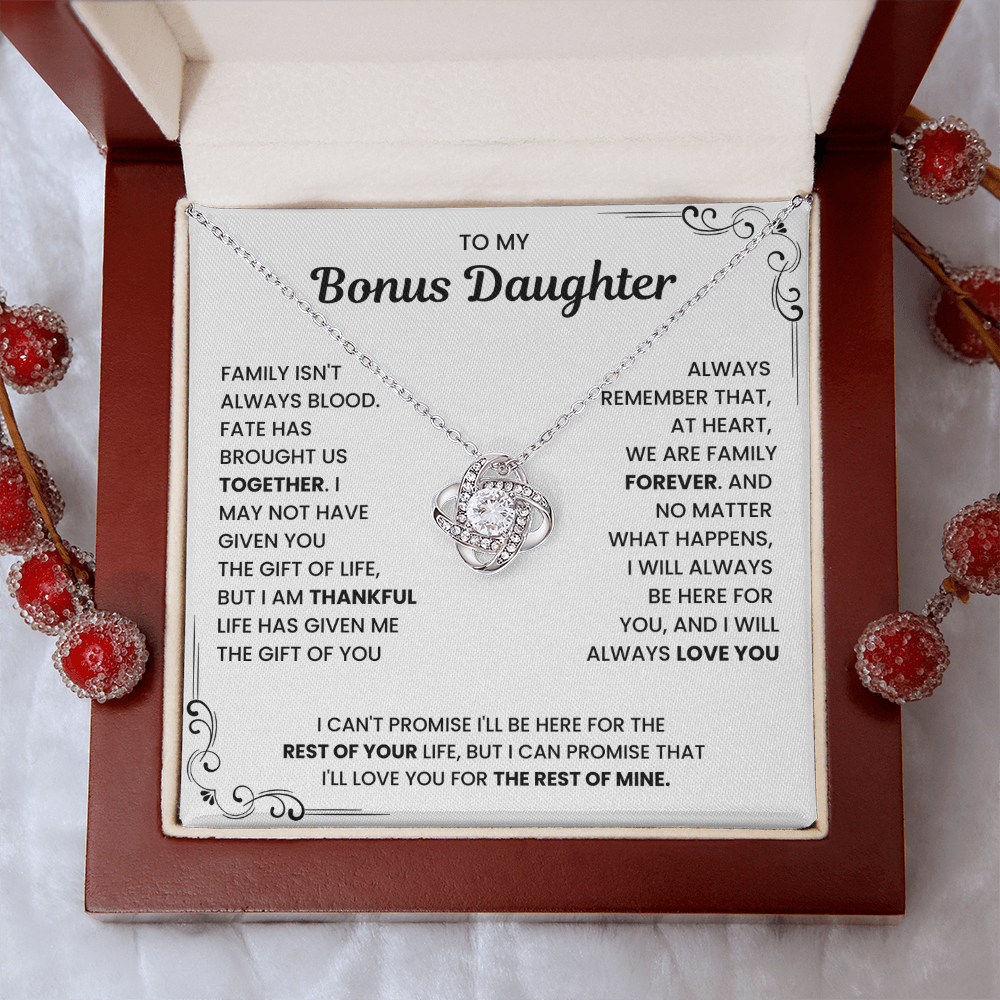 To My Bonus Daughter - "My Family Forever" Love Knot Necklace