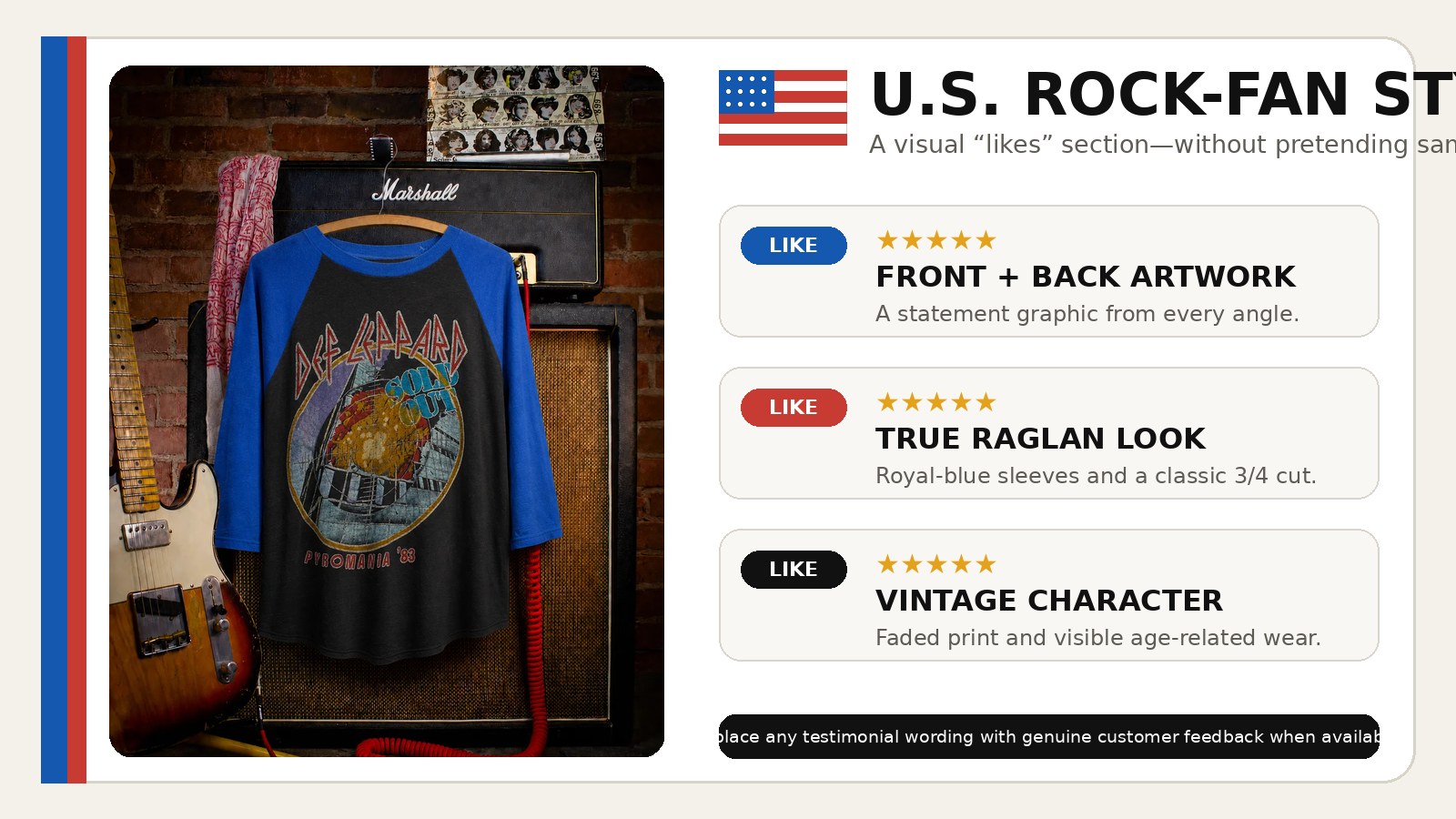 U.S. rock fan style likes graphic showing favorite product features