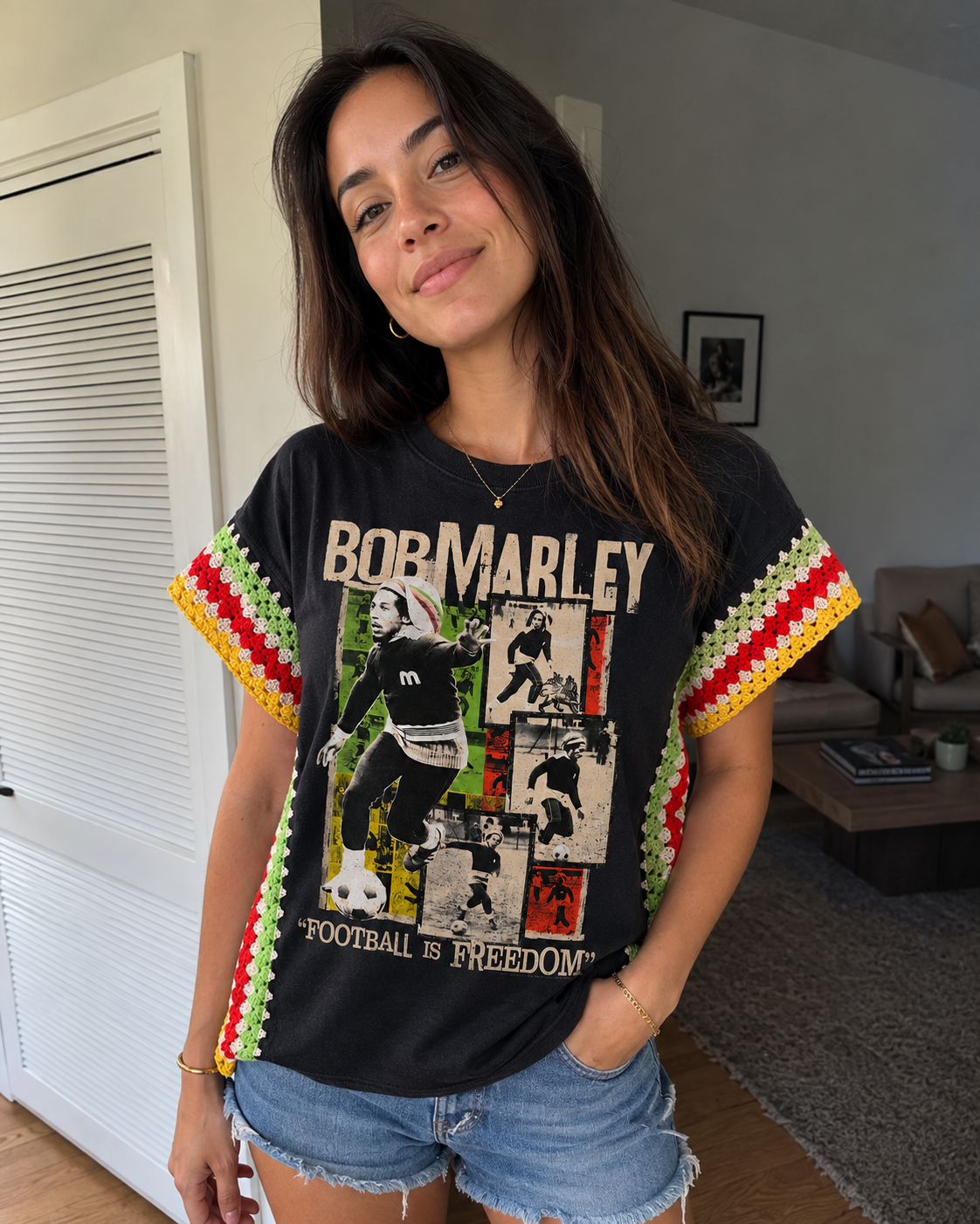 Exclusive! Handmade Upscycled Bob Marley Crochet Poncho