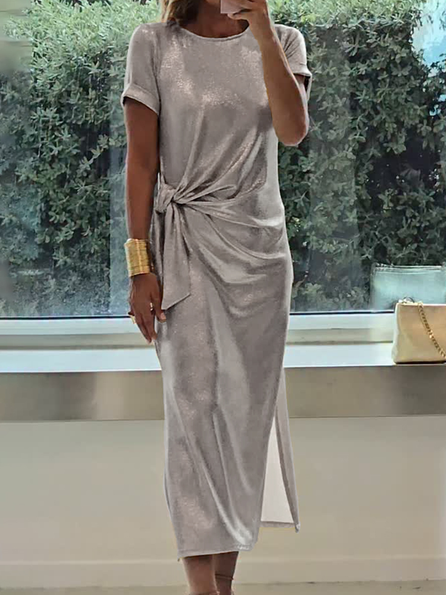 Elegant Twisted Shiny Fabric Midi Dress