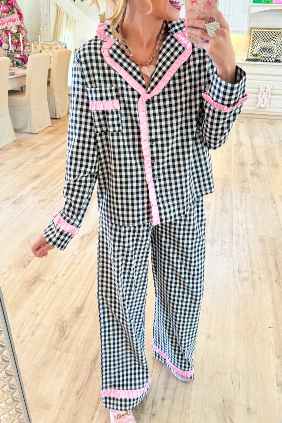 Black Gingham Pajamas Set