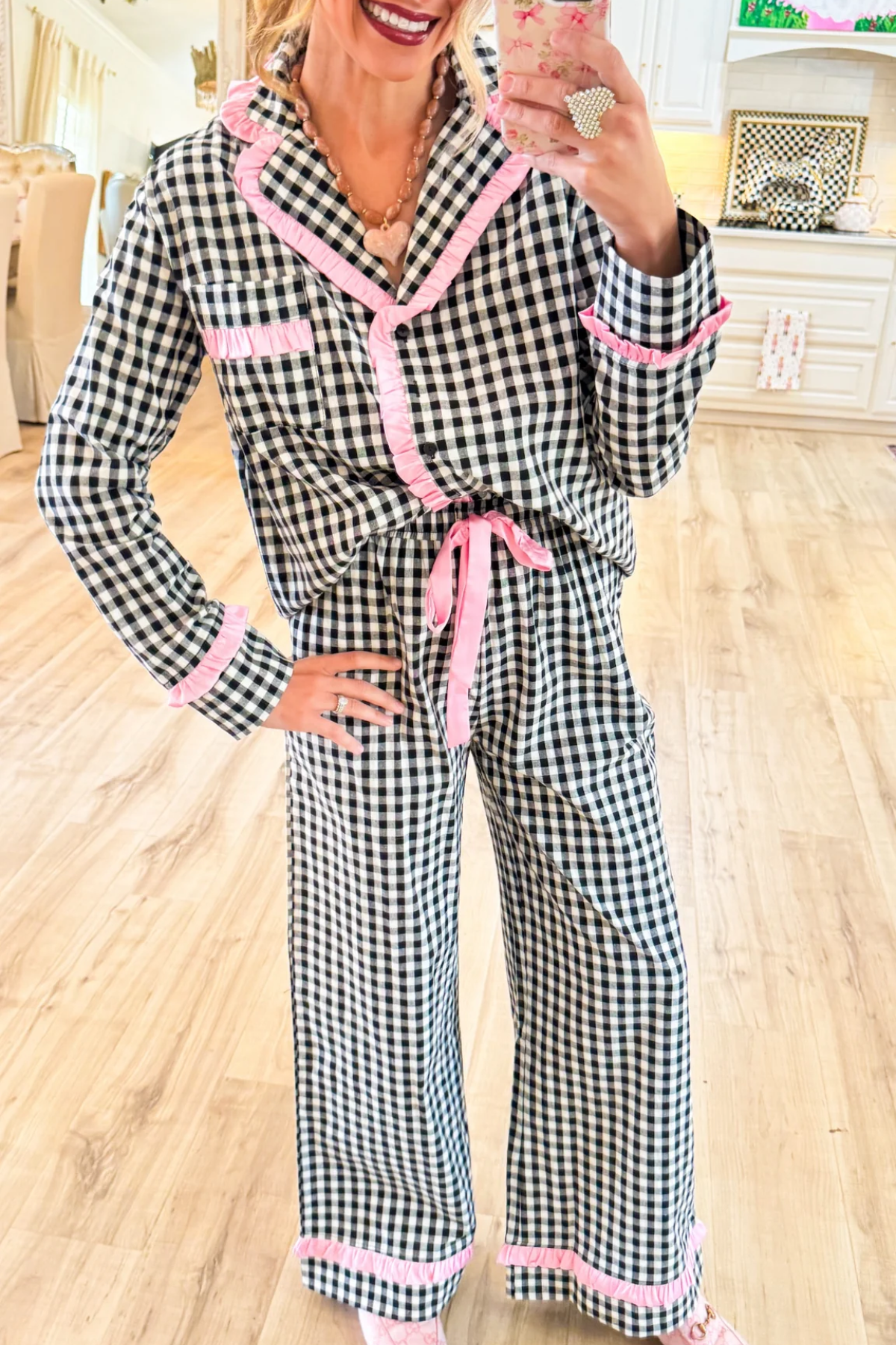 Black Gingham Pajamas Set
