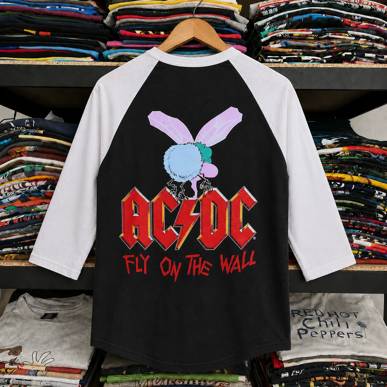 AC/DC Fly on the Wall black and white raglan shirt