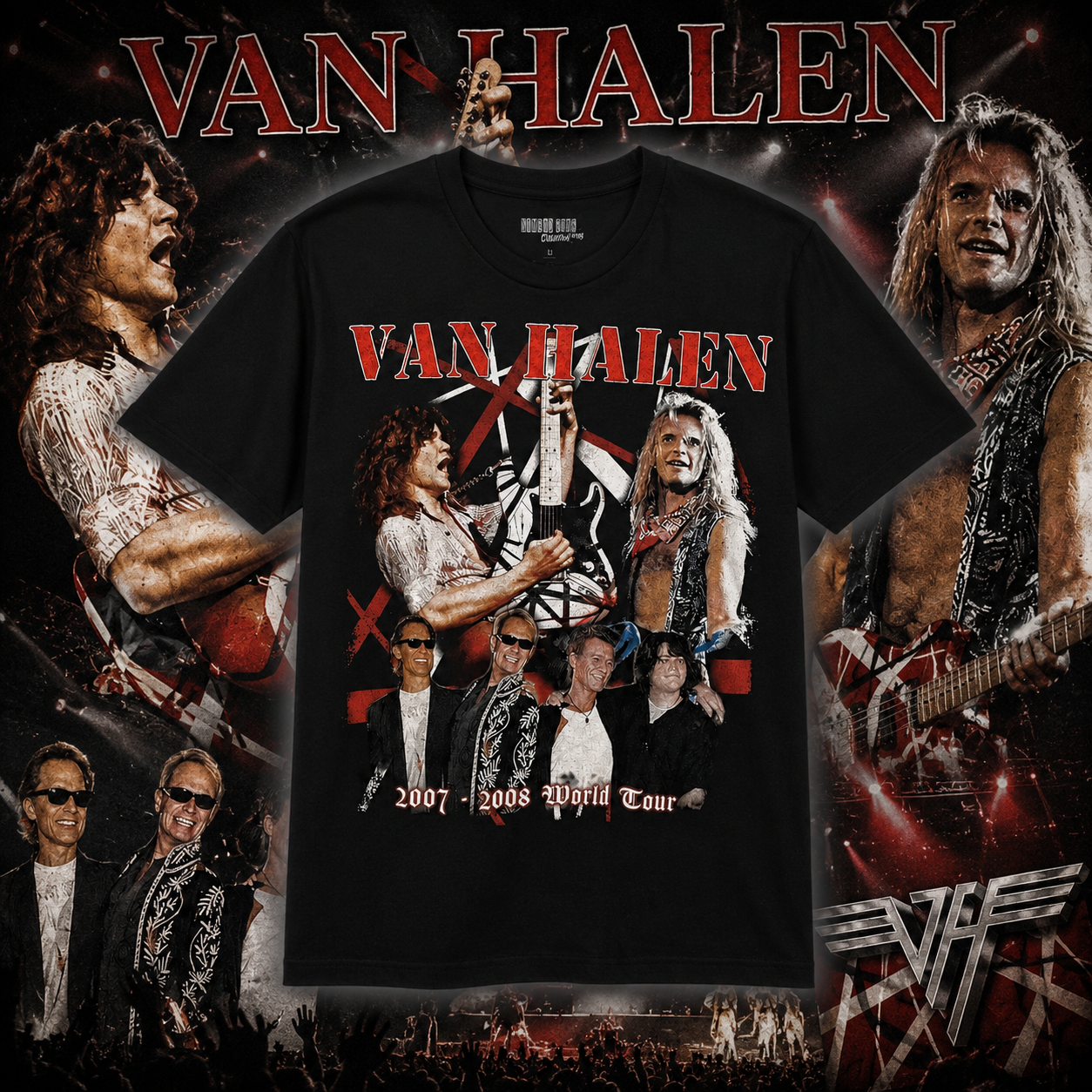 VTG Van Halen David Lee Roth Reunion World Tour 2007-2008 Concert T-Shirt