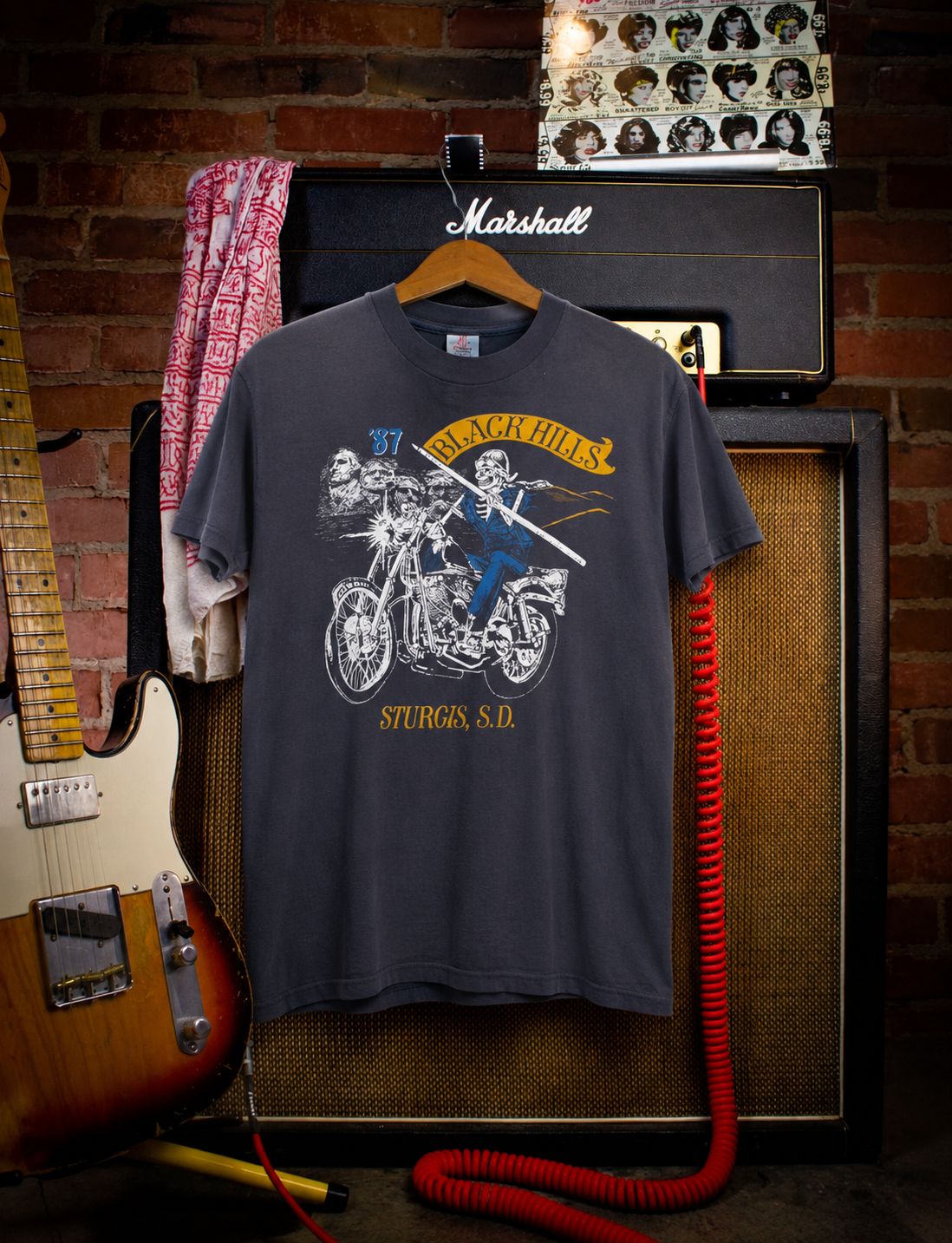 Vintage 1987 Black Hills Sturgis Skeleton Rider Motorcycle Graphic T Shirt