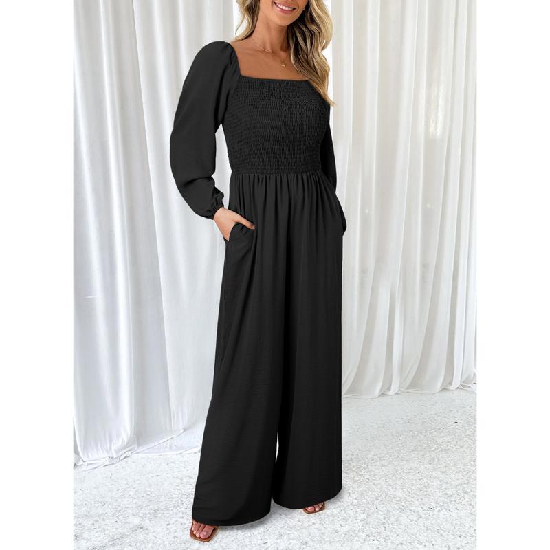 Dokotoo Women's Casual Loose Overalls Jumpsuits One Piece Long Sleeve Wide Leg Long Pant Rompers With Pockets