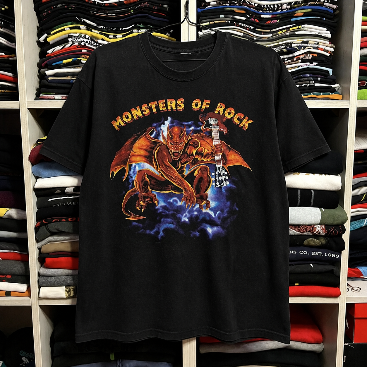 Black Monsters of Rock graphic T-shirt with creature and guitar artwork