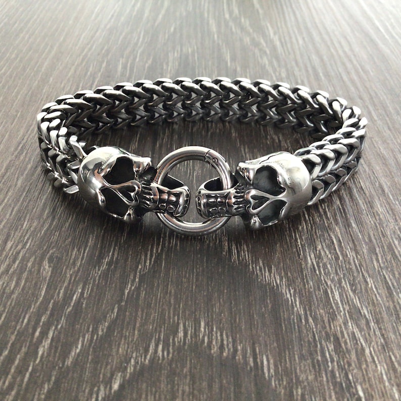 Skull bracelet, Skull men's bracelet, gothic bracelet, mens bracelet, stainless steel skull bracelet, oxidized stainless steel bracelet