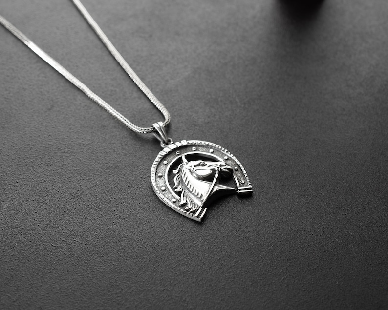 925 Silver Horseshoe Necklace: Horse Pendant, Cowboy Jewelry