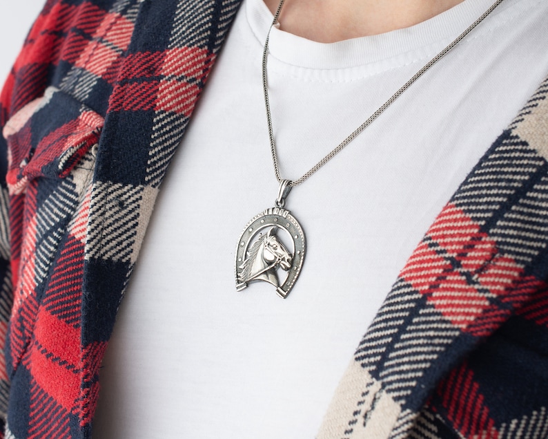 925 Silver Horseshoe Necklace: Horse Pendant, Cowboy Jewelry