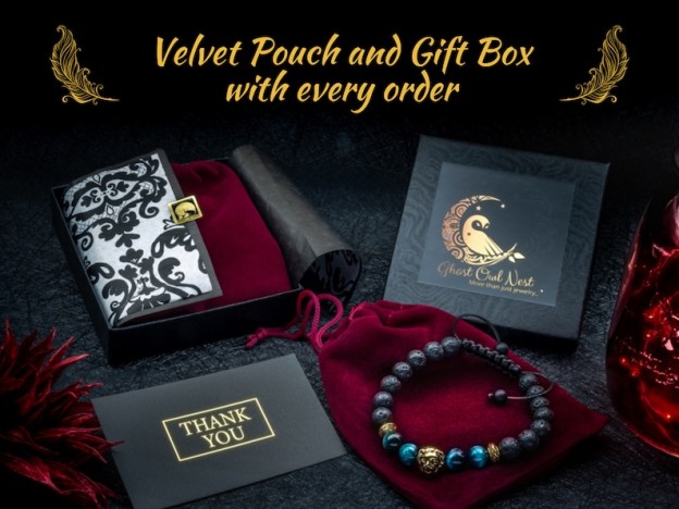 Raven Skull Bracelet Mens Skull Bracelet Bird Skull Black Lava Rock Bracelet Skeleton Celtic Gothic Jewelry Witch Bracelet Medieval jewelry