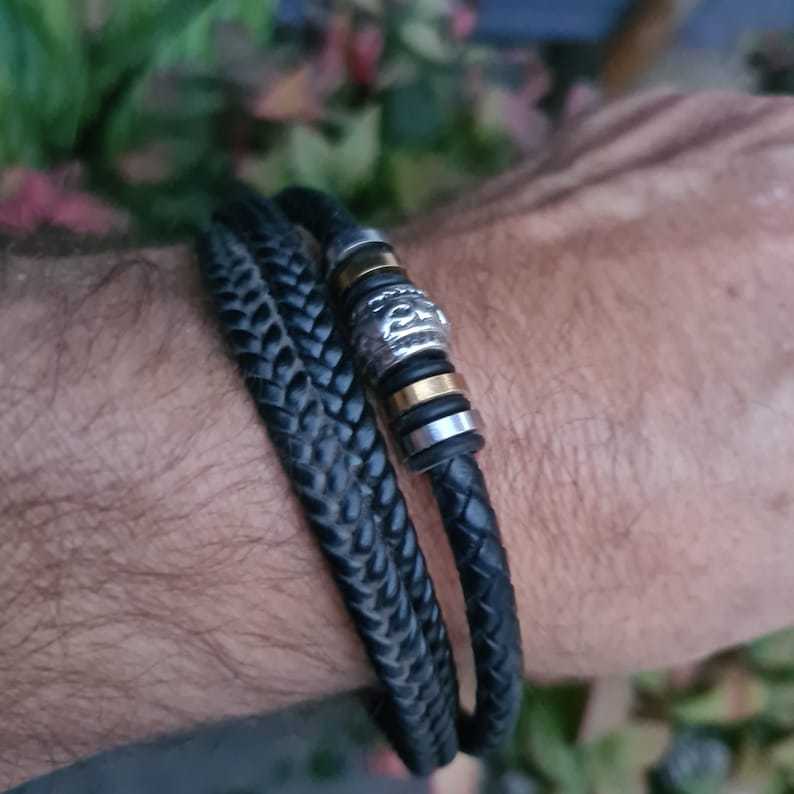 To My-Our Son LOVE YOU FOREVER Personalized Vegan Leather Bracelet Gift Message Card.