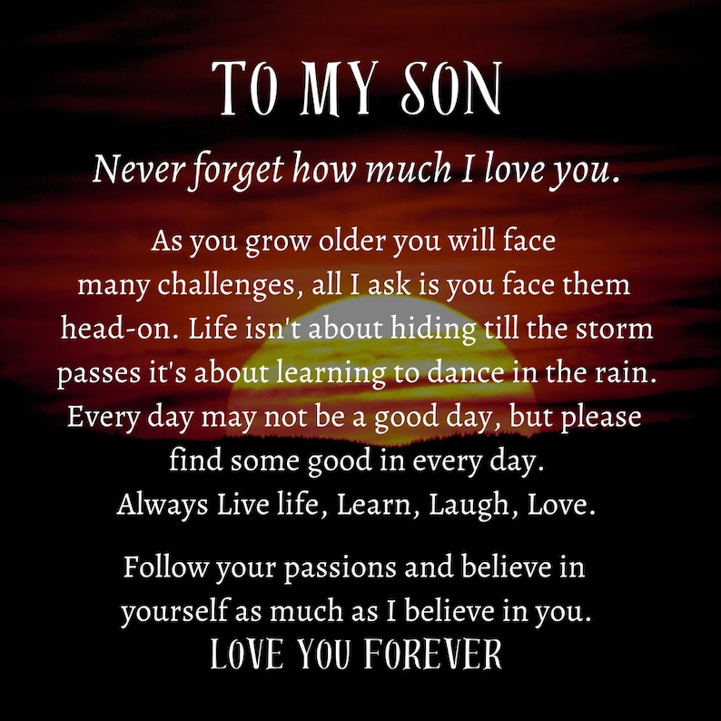 To My-Our Son LOVE YOU FOREVER Personalized Vegan Leather Bracelet Gift Message Card.