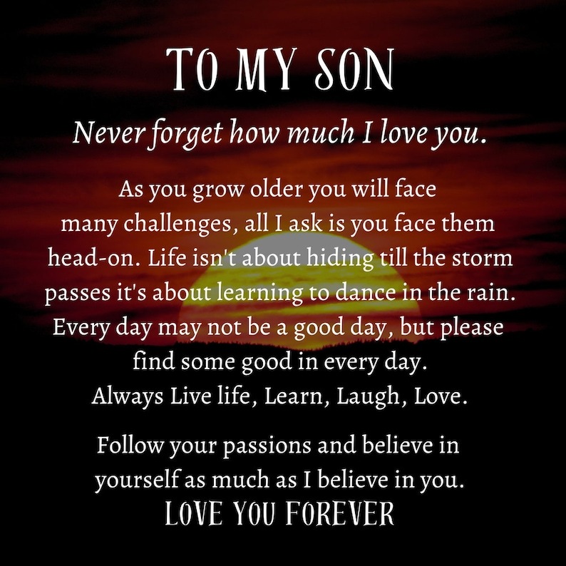 To My-Our Son LOVE YOU FOREVER Personalized Vegan Leather Bracelet Gift Message Card.