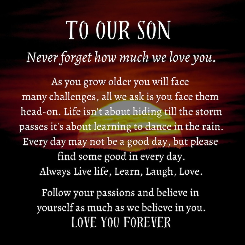 To My-Our Son LOVE YOU FOREVER Personalized Vegan Leather Bracelet Gift Message Card.