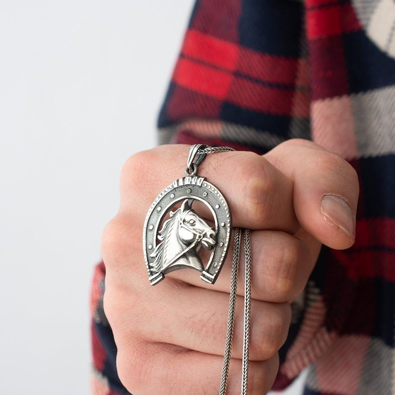 925 Silver Horseshoe Necklace: Horse Pendant, Cowboy Jewelry