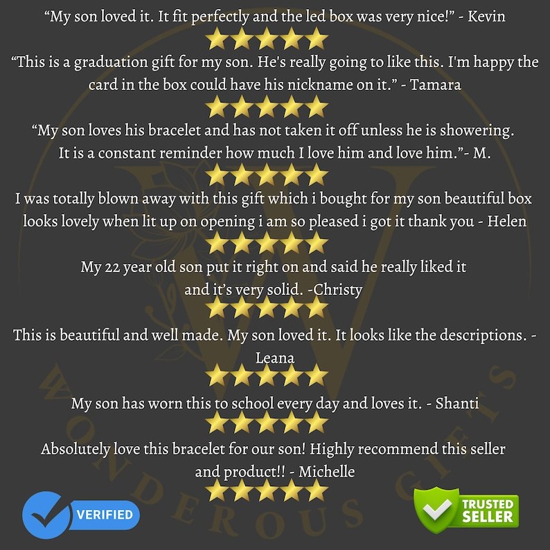 To My-Our Son LOVE YOU FOREVER Personalized Vegan Leather Bracelet Gift Message Card.