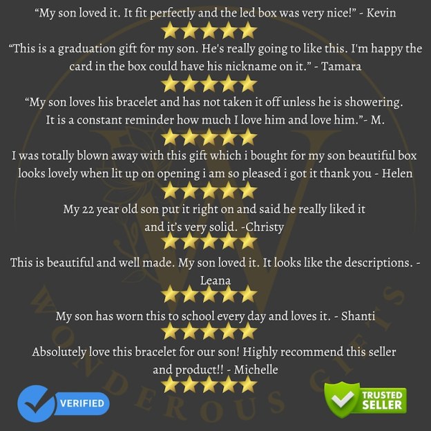 To My-Our Son LOVE YOU FOREVER Personalized Vegan Leather Bracelet Gift Message Card.