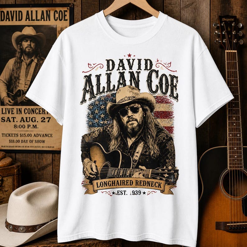 David Allan Coe Longhaired Redneck Graphic Tee, Vintage Country Music Shirt